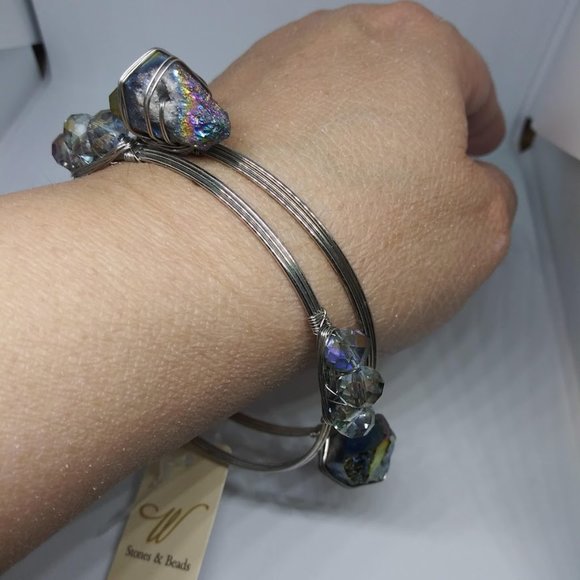 NWT!!! Blue Multi-Color Crystal Beads Druzy Silver-Tone Set of 2 Wired B… - Picture 5 of 7